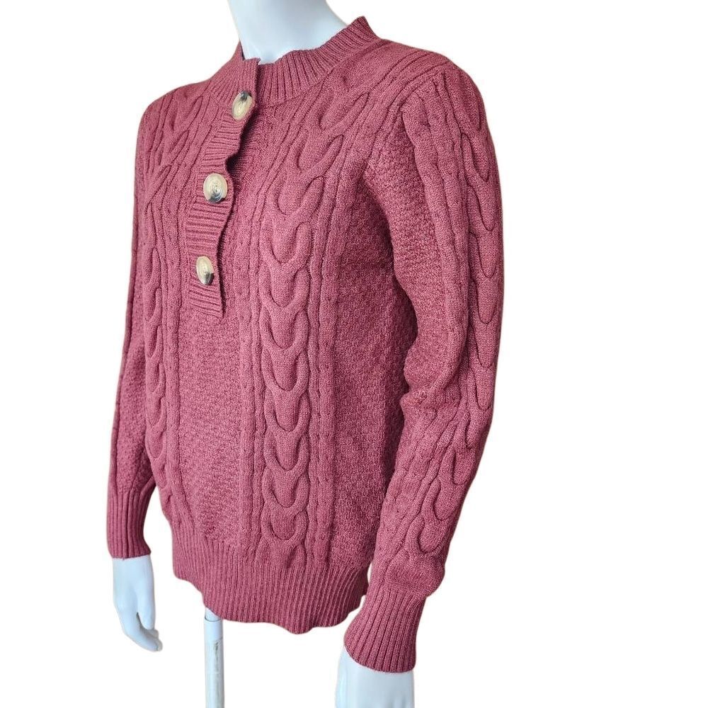 Entro Dark Rust Cable Knit 3 Button Sweater (S)